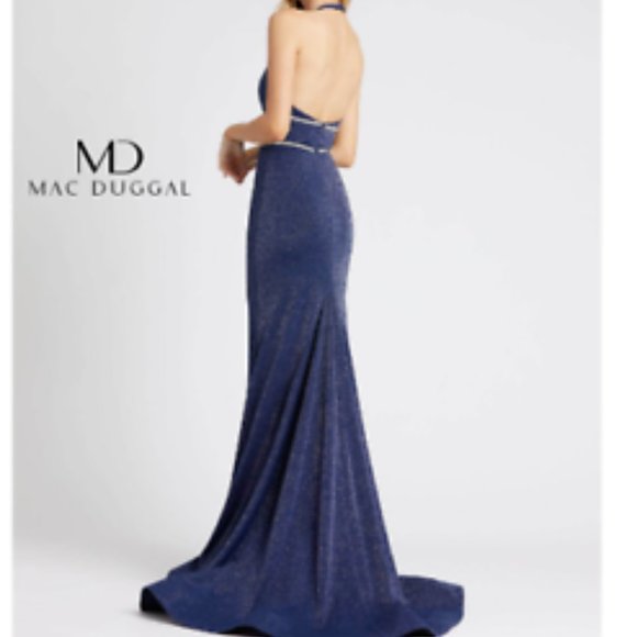 MAC DUGGAL 77770L METALLIC SLEEVELESS MIDNIGHT NAVY MERMAID GOWN sz 8 - Picture 2 of 3